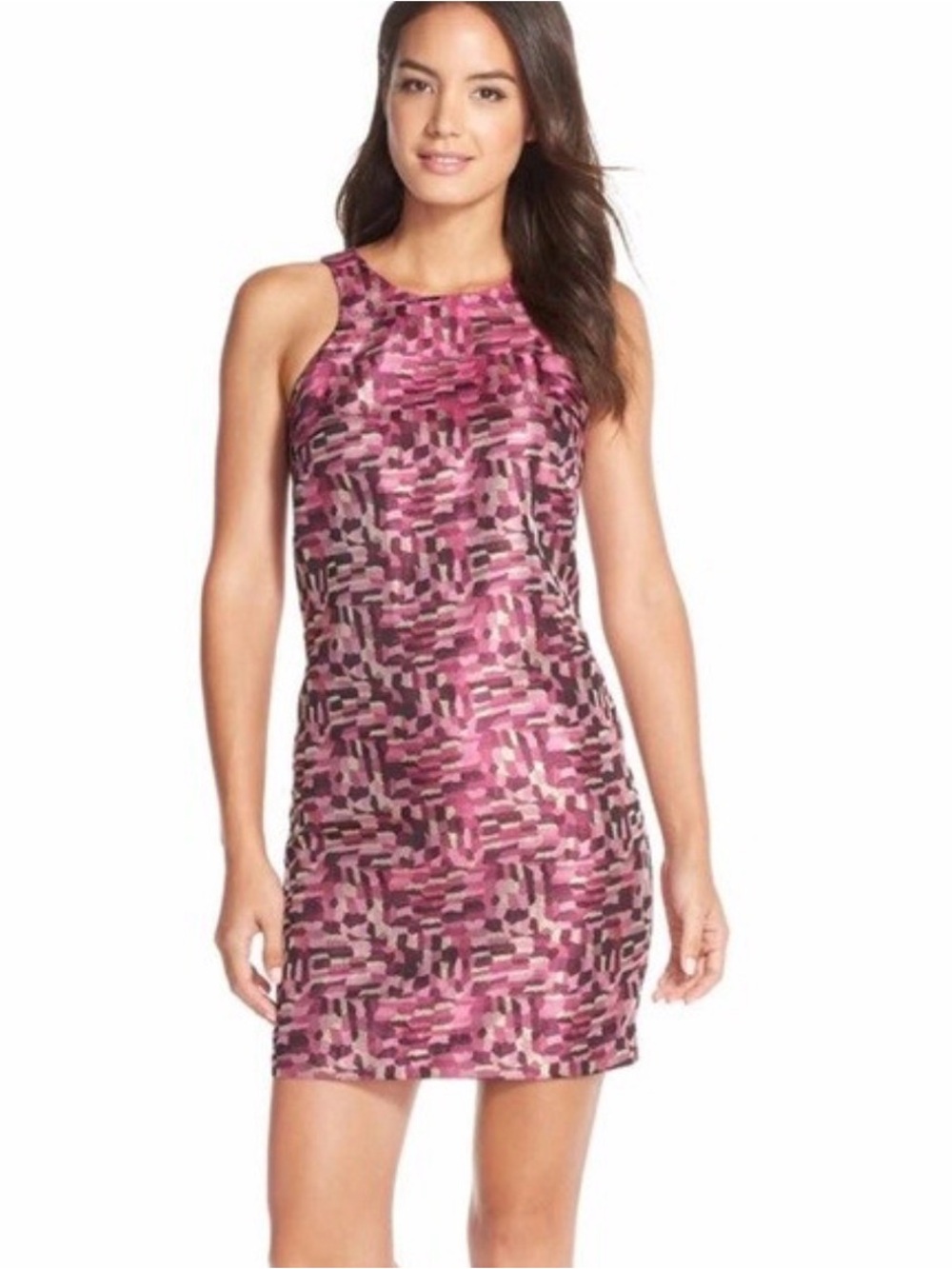 Trina Turk Aptos Halter Cocktail Dress Purple Gold Mosaic Print Size 4